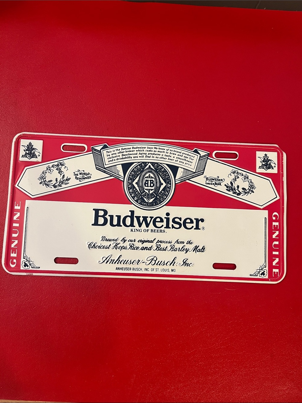 Budweiser Red and White Decorative License Plate Budweiser Advertising Novelty